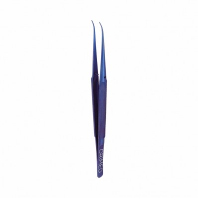 Tissue forceps, titanium, 1x2 teeth, curved L-15.5 cm