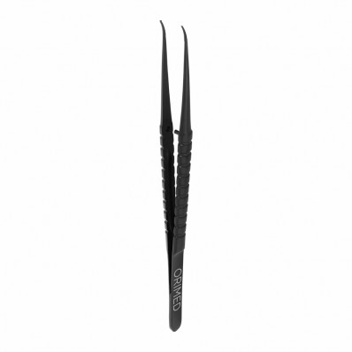 Microsurgical tweezer Fig. 17, black ceramic coated, 1x2 teeth, curved, L- 15.5 cm