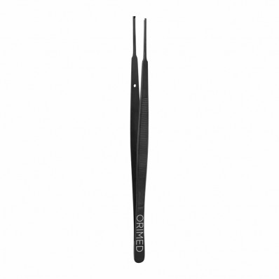 Tissue tweezer Gerald, 1x2 teeth, black ceramic coated, straight, L- 17.5 cm