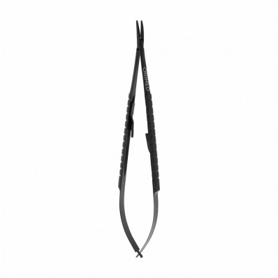 Castroviejo needle holder with TC, curved, black ceramic coated - 18 cm