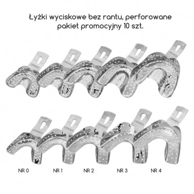 Impression trays, full denture, perforated, set 10 pcs. 