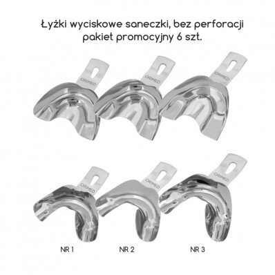 ŁYŻKI WYCISKOWE SANECZKI - Bez perforacji - PAKIET PROMOCYJNY, 6 szt., góra + dół w rozmiarach 1, 2, 3