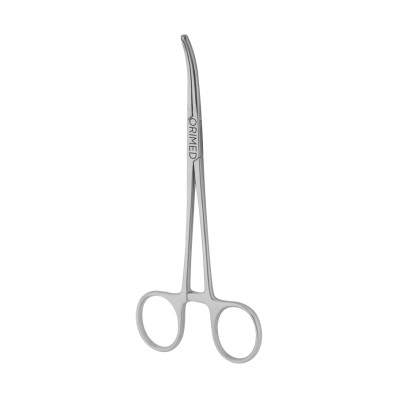 Hemostatic forceps, Kocher, 1x2 teeth, curved L- 16 cm