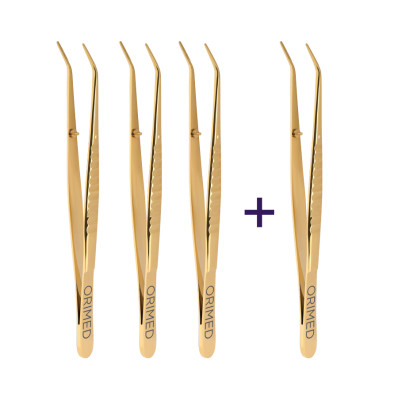 Tweezer, fluted handle TiN, set, 4 pcs